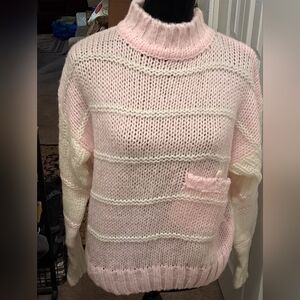 Maison Gabriel Light Pink & White Mock Neck Knit Sweater